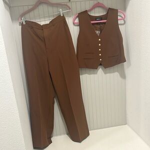 Brown Women's Pants & Vest Set